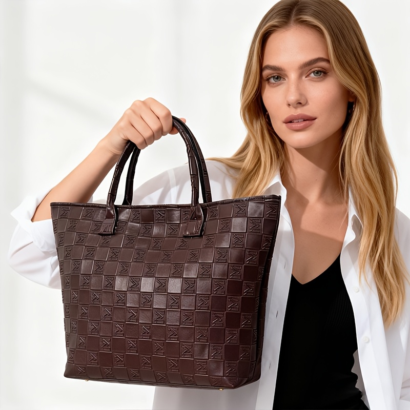 Luxury Bags Tote - Light Luxury Deep Brown Quilted Pattern