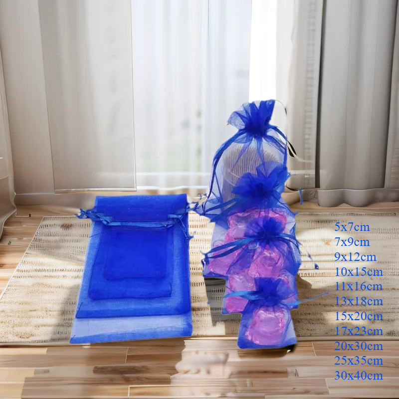 Luxury Bags From China - 100-1000pcs Luxury Royal Blue Organza Drawstring