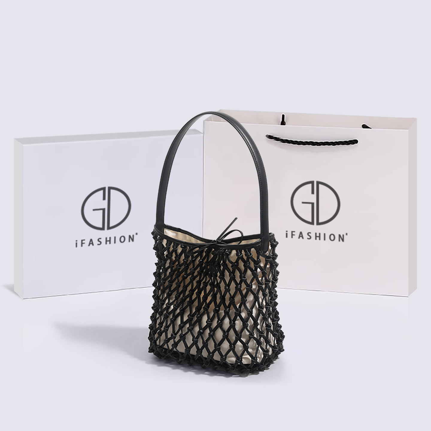 Luxury Bags Medium Size - Elegant Woven Hollow Bucket Bag Single