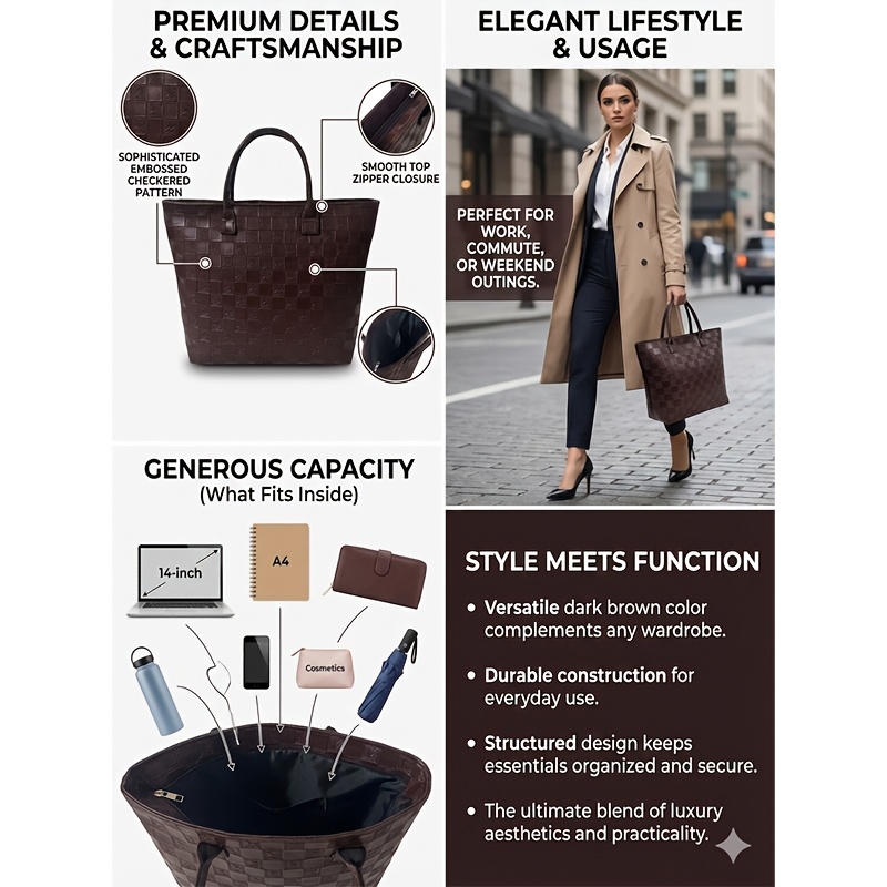 Light Luxury Deep Brown Quilte - Luxury Bags Tote recensie en prijs